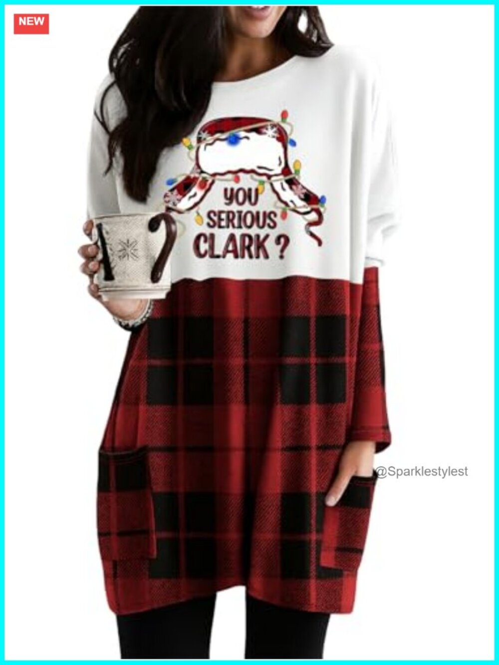 Womens Christmas Sweatshirt Dress Long Sleeve Plaid Pullover with Pockets